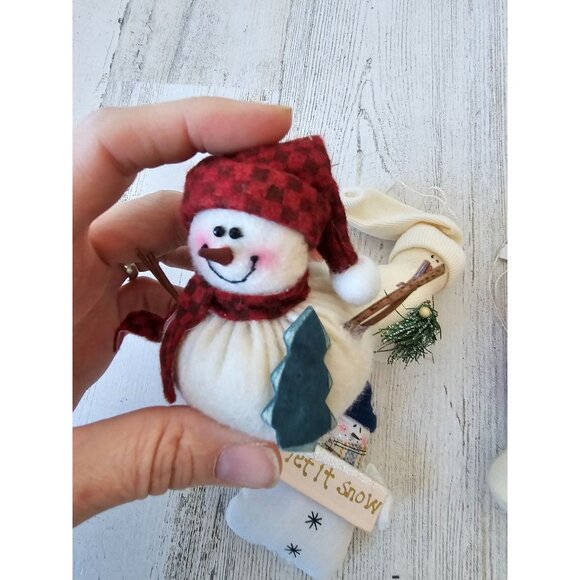 Plush folk art snowman set tree Xmas heart decor shabby chic - Picture 2 of 11